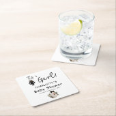 女の子だ！かわいい黒猫と本の赤ちゃんシャワー スクエアペーパーコースター (インサイチュ)