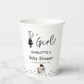 女の子だ！かわいい黒猫と本の赤ちゃんシャワー 紙コップ (正面)