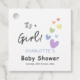 女の子だ！かわいい&カラフルハートベビーシャワー フェイバータグ