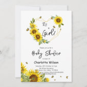 女の子だ！ひまわり&蝶ベビーシャワー 招待状 (正面)