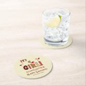 女の子だ！クリスマスサンタハット赤ちゃんシャワー ラウンドペーパーコースター (インサイチュ)