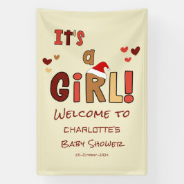 女の子だ！クリスマスサンタハット赤ちゃんシャワー 横断幕