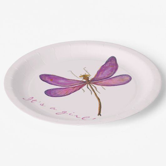 女の子だ！スイートパープルトンボ ペーパープレート (アングル)