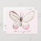 女の子だ！スウィート赤面バタフライハガキ 案内ポストカード (正面/裏面)