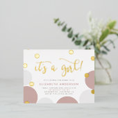 女の子だ！ |バラと金ゴールド紙吹雪ベビーシャワー 箔招待状ポストカード (立ち正面)