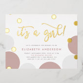 女の子だ！ |バラと金ゴールド紙吹雪ベビーシャワー 箔招待状ポストカード (正面)