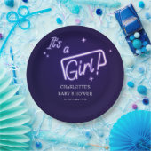 女の子だ！パープルネオン文字ベビーシャワー ペーパープレート (パーティー)