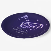 女の子だ！パープルネオン文字ベビーシャワー ペーパープレート (アングル)