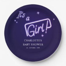 女の子だ！パープルネオン文字ベビーシャワー