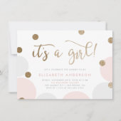 女の子だ! |ピンクと金ゴールドの紙吹雪ベビーシャワー 招待状 (正面)