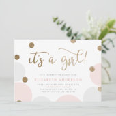 女の子だ！ |ピンクと金ゴールドの紙吹雪ベビーシャワー 招待状 (スタンド正面)