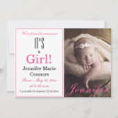 女の子だ!ピンクのフローラベビー誕生のお知らせ 招待状