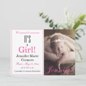 女の子だ!ピンクのフローラベビー誕生のお知らせ 招待状