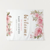 女の子だ！ピンクのフローラ水色ベビーシャワー タペストリー (正面(横))