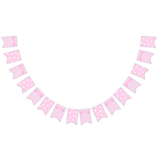 女の子だ！ |ピンクストライプのハート誕生日 バンティングフラッグ (全)