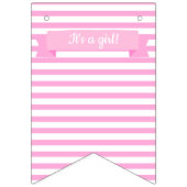 女の子だ！ |ピンクストライプのハート誕生日 バンティングフラッグ (第1の旗)