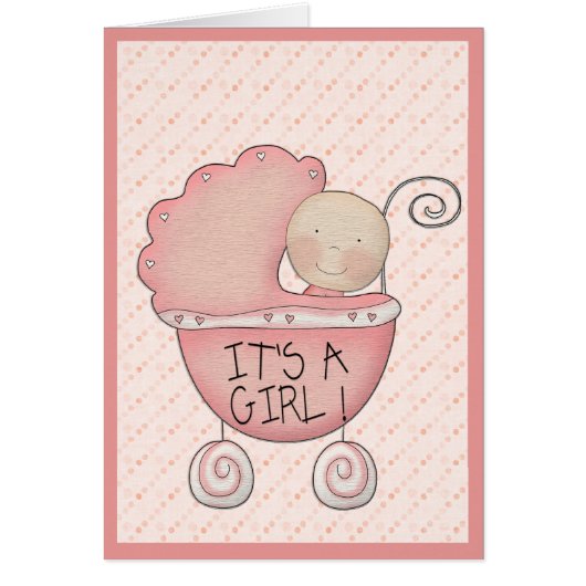 女の子だ!ピンクベビーキャリッジベビー写真 (正面)