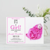 女の子だ!ピンクベビーシャワーフォト招待状 招待状 (スタンド正面)