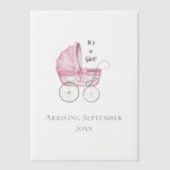 女の子だ！ピンクベビー妊娠の発表 ベラム紙招待状 (正面)
