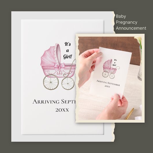 女の子だ！ピンクベビー妊娠の発表 ベラム紙招待状