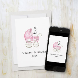 女の子だ！ピンクベビー妊娠の発表 案内状