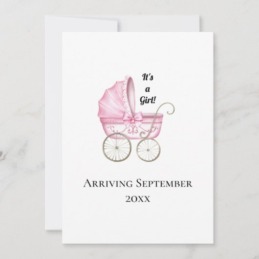 女の子だ！ピンクベビー妊娠の発表 案内状 (正面)