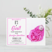 女の子だ！ピンクベビー散布フォト招待状 招待状 (スタンド正面)