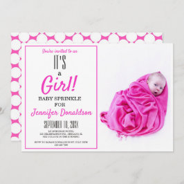 女の子だ!ピンクベビー散布フォト招待状 招待状