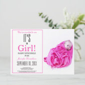 女の子だ！ピンクベビー散布フォト招待状 招待状 (スタンド正面)