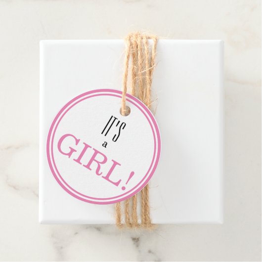 女の子だ!ピンクモダンベビー発表 フェイバータグ (インサイチュ)