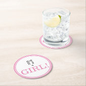 女の子だ!ピンクモダンベビー発表 ラウンドペーパーコースター (インサイチュ)