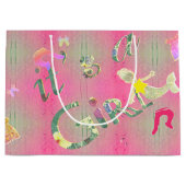 「女の子だ」ピンク図解入りの、写真付きのフローラフォントLrg. ラージペーパーバッグ (正面)