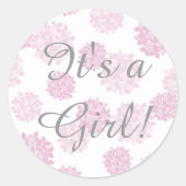 女の子だ！フローラのベビーシャワーピンク ラウンドシール (正面)