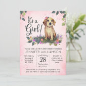 女の子だ！フローラパピーウォーター色ベビーシャワー 招待状 (スタンド正面)