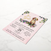 女の子だ!フローラパピーウォーター色ベビーシャワー 箔招待状 (回転した状態)