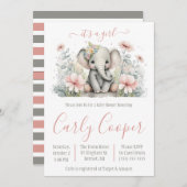 女の子だ!フローラ象の赤ちゃんシャワー 招待状 (正面/裏面)