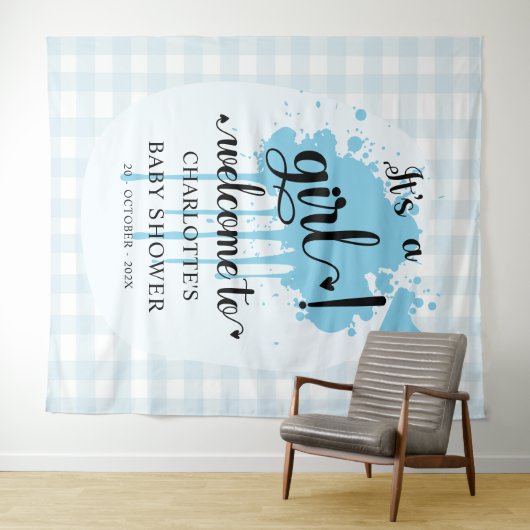 女の子だ!ブルージンガム赤ちゃんシャワー背景 タペストリー (インサイチュ(横))