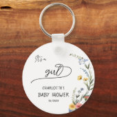 女の子だ！ワイルドフラワーカラフルの赤ちゃんシャワー キーホルダー (正面)