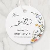 女の子だ!ワイルドフラワーカラフルの赤ちゃんシャワー フェイバータグ (裏面)