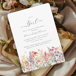 女の子だ！ワイルドフラワーモダン、ベビーシャワー 招待状