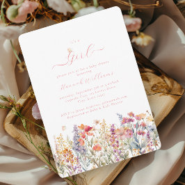 女の子だ！ワイルドフラワーモダン、ベビーシャワー 招待状