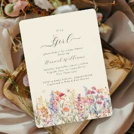 女の子だ！ワイルドフラワーモダン、ベビーシャワー 招待状