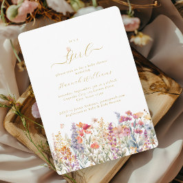 女の子だ！ワイルドフラワーモダン、ベビーシャワー 招待状