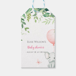 女の子だ！可愛い小さな象のベビー（風船あり） ギフトタグ