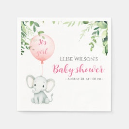 女の子だ！可愛い小さな象のベビー（風船あり） スタンダードカクテルナプキン