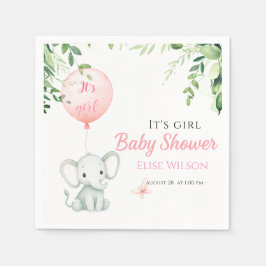 女の子だ！可愛い小さな象のベビー（風船あり） スタンダードカクテルナプキン
