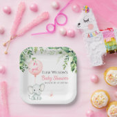 女の子だ！可愛い小さな象のベビー（風船あり） ペーパープレート (パーティー)