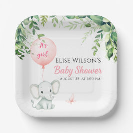 女の子だ！可愛い小さな象のベビー（風船あり） ペーパープレート