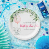 女の子だ！可愛い小さな象のベビー（風船あり） ペーパープレート (パーティー)