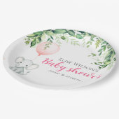 女の子だ！可愛い小さな象のベビー（風船あり） ペーパープレート (アングル)